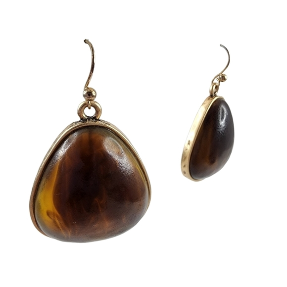 Vintage Chico's dangle earrings brown acrylic teardrops hammered metal details - Picture 1 of 15